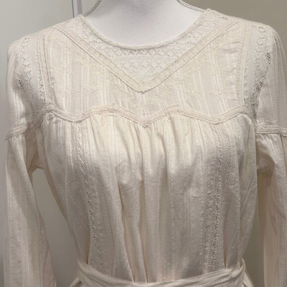 Allison New York Cream Embroidered Lace Cottage Peasant Prairie Boho Mini Dress - Picture 3 of 14